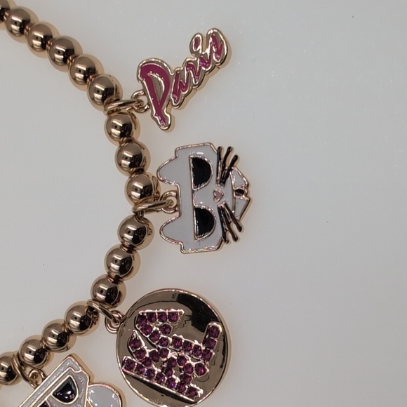 KARL LAGERFELD PARIS Pink/ Gold-Tone Charm Beaded Necklace Choupette Cat/Icon - Picture 4 of 6